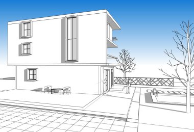 konsol çizimi ile modern ev 3d illüstrasyon