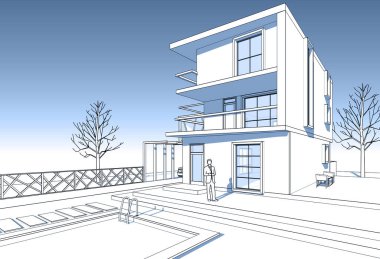 konsol çizimi ile modern ev 3d illüstrasyon