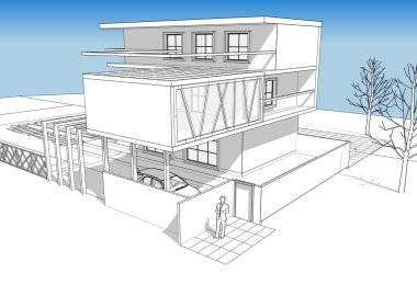 konsol çizimi ile modern ev 3d illüstrasyon