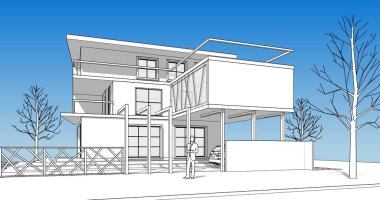 konsol çizimi ile modern ev 3d illüstrasyon