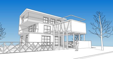 konsol çizimi ile modern ev 3d illüstrasyon