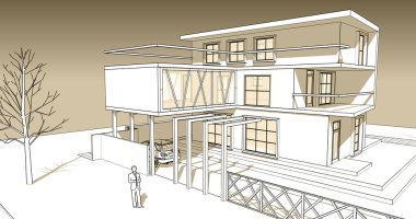 konsol çizimi ile modern ev 3d illüstrasyon