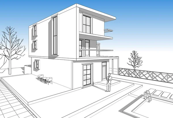 Современный Дом Консольным Эскизом Иллюстрации — стоковое фото