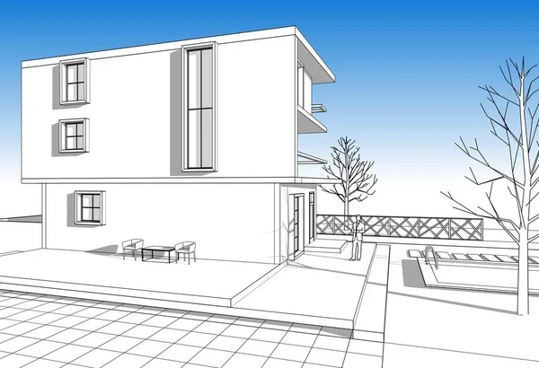 Современный Дом Консольным Эскизом Иллюстрации — стоковое фото