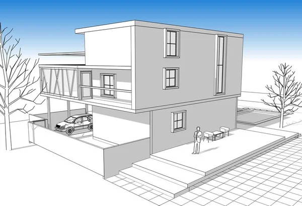 Casa Moderna Con Ilustración Consola Boceto — Foto de Stock