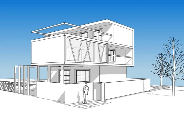 Modernes Haus Mit Konsolenskizze Illustration — Stockfoto