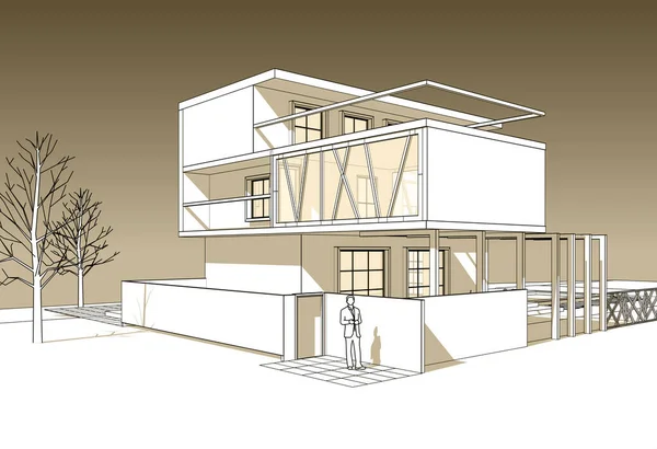 Modernes Haus Mit Konsolenskizze Illustration — Stockfoto