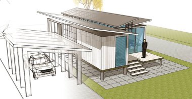 Modern ev çizimi 3d illüstrasyon