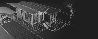 Modern ev çizimi 3d illüstrasyon