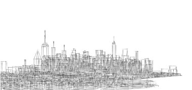 Modern şehir panoraması 3D illüstrasyon