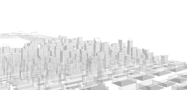 Modern şehir panoraması 3D illüstrasyon