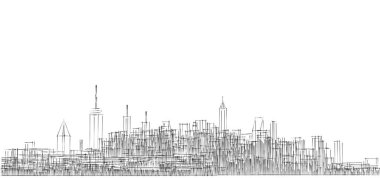 Modern şehir panoraması 3D illüstrasyon