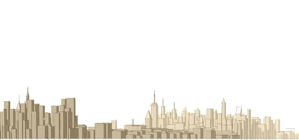 现代城市全景3D插图 — 图库照片