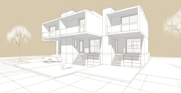 Modern Architecture Townhouse Sketch Illustration — Stock Photo, Image