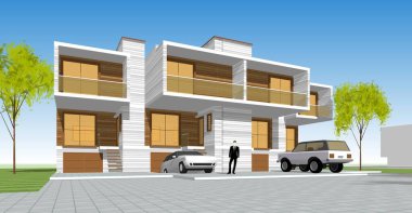 Kasaba mimarisi çizimi 3D illüstrasyon