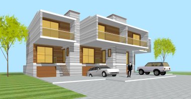 Kasaba mimarisi çizimi 3D illüstrasyon