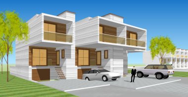 Kasaba mimarisi çizimi 3D illüstrasyon