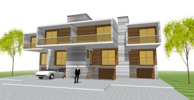 Kasaba mimarisi çizimi 3D illüstrasyon