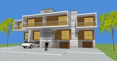 Kasaba mimarisi çizimi 3D illüstrasyon