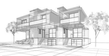 Kasaba mimarisi çizimi 3D illüstrasyon