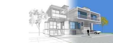 Kasaba mimarisi çizimi 3D illüstrasyon