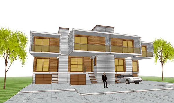 архитектурный эскиз таунхауса 3d иллюстрация