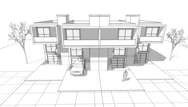 Архитектурный Эскиз Таунхауса Иллюстрация — стоковое фото