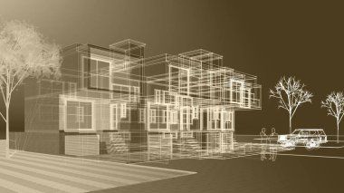 Kasaba mimarisi çizimi 3D illüstrasyon