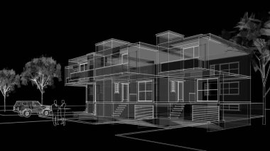 Kasaba mimarisi çizimi 3D illüstrasyon