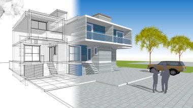 Kasaba mimarisi çizimi 3D illüstrasyon