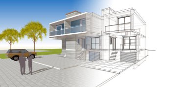 Kasaba mimarisi çizimi 3D illüstrasyon