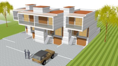 Kasaba mimarisi çizimi 3D illüstrasyon