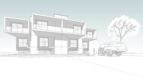 Townhouse Architectural Sketch Illustration — Stock Photo, Image