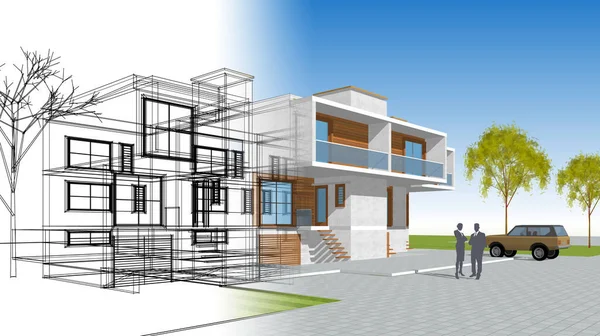 Kasaba mimarisi çizimi 3D illüstrasyon