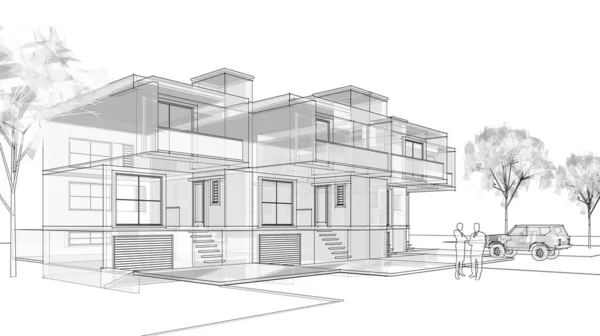 Townhouse Architectural Sketch Illustration — Stock Photo, Image