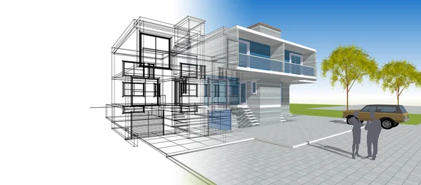 Архитектурный Эскиз Таунхауса Иллюстрация — стоковое фото