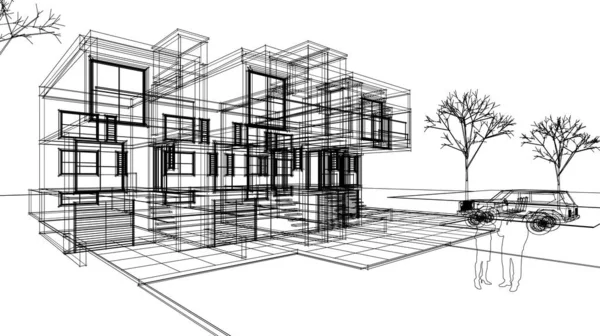 Архитектурный Эскиз Таунхауса Иллюстрация — стоковое фото