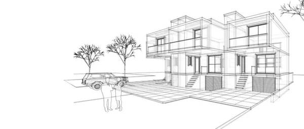 Архитектурный Эскиз Таунхауса Иллюстрация — стоковое фото