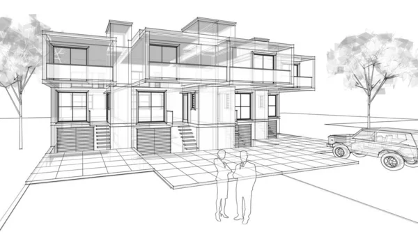 Townhouse Architectonische Schets Illustratie — Stockfoto