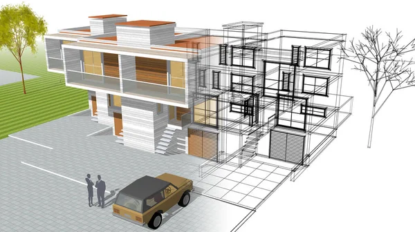 Kamienica Architektoniczny Szkic Ilustracja — Zdjęcie stockowe