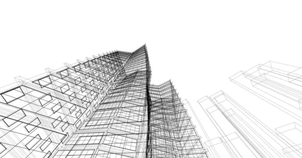 抽象建筑3D示意图 — 图库照片