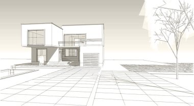 Kasaba mimarisi çizimi 3D illüstrasyon