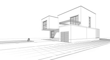 Kasaba mimarisi çizimi 3D illüstrasyon