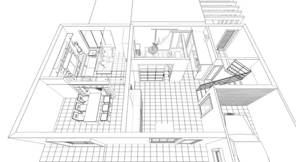 House Plan Interior Architectural Sketch Illustration — Stock Photo, Image