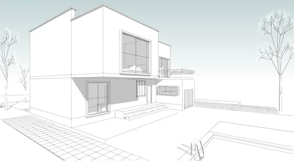 Schizzo Architettonico Casa Schiera Illustrazione — Foto Stock