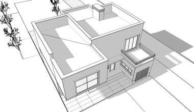 Kasaba mimarisi çizimi 3D illüstrasyon