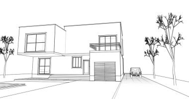 Kasaba mimarisi çizimi 3D illüstrasyon