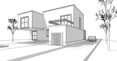 Kasaba mimarisi çizimi 3D illüstrasyon