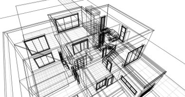 Kasaba mimarisi çizimi 3D illüstrasyon