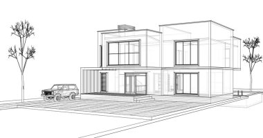 Kasaba mimarisi çizimi 3D illüstrasyon